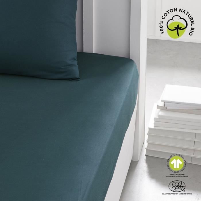 Drap housse - TODAY - 180 x 200 cm + 30 cm - Coton - Organic Paon