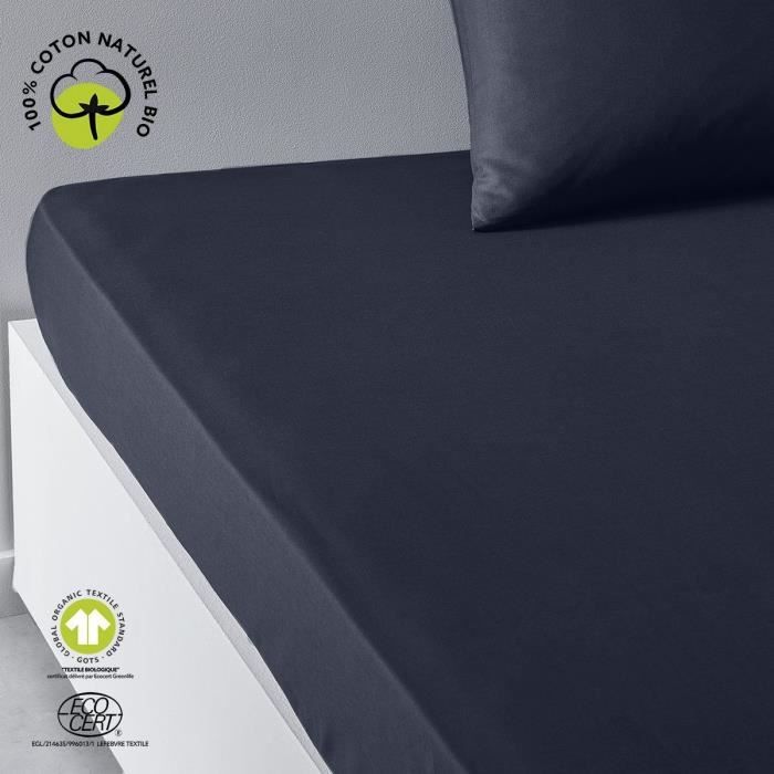 Drap housse - TODAY - 180 x 200 cm + 30 cm - Coton - Organic Navy