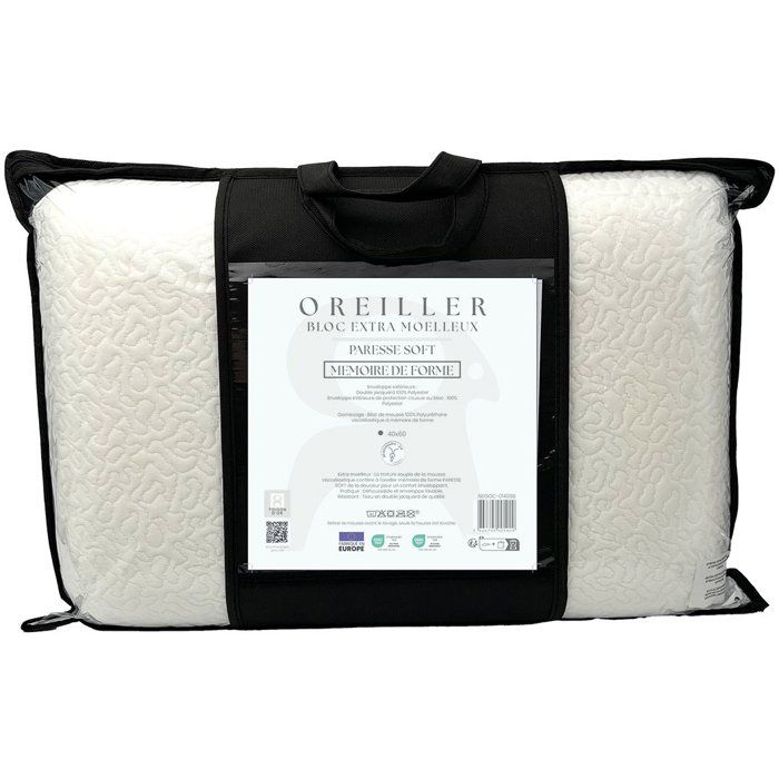 Oreiller mémoire de forme - TOISON D'OR - Paresse Soft - Confort extra souple - 40x60cm - Blanc