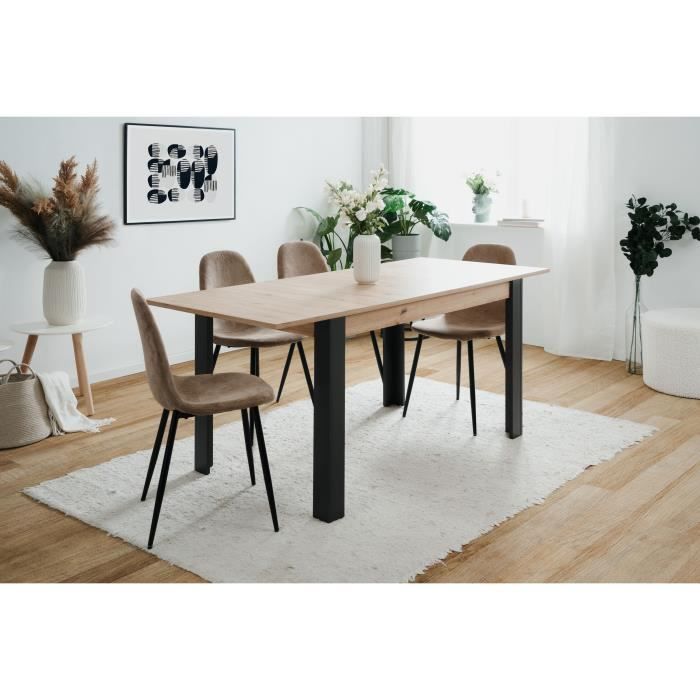 Table extensible - TOLOSA 80A - Décor chene artisan / Noir - Rectangulaire - 6 / 8 personnes - 100-150 x 75 x 80 cm