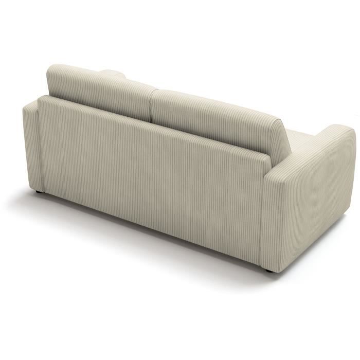Canapé convertible express - 3 places - TOM - Velours côtelé beige - 185 x 100 x 87 cm