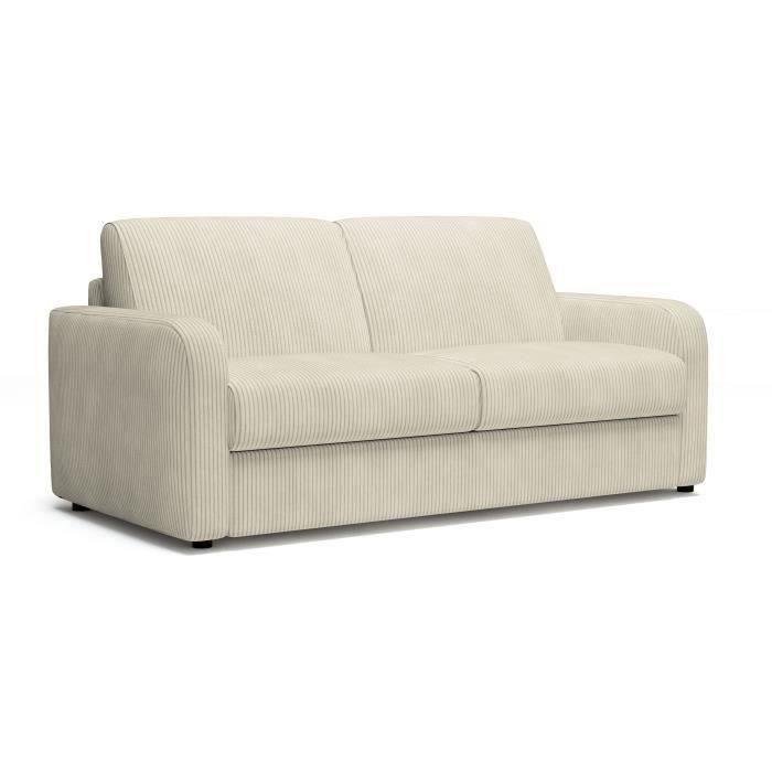 Canapé convertible express - 3 places - TOM - Velours côtelé beige - 185 x 100 x 87 cm