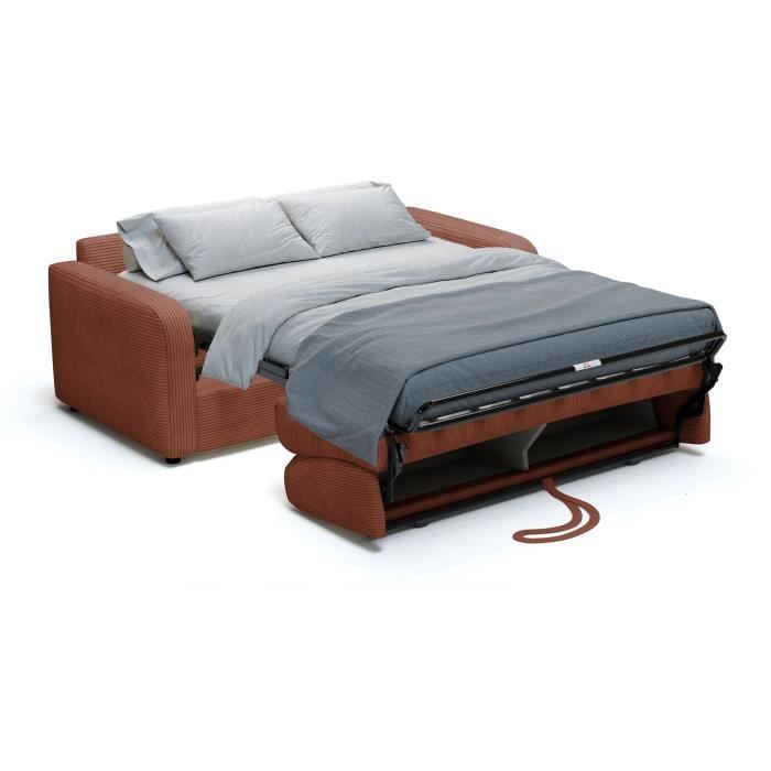 Canapé convertible express - 3 places - TOM - Velours côtelé terracotta - 185 x 100 x 87 cm
