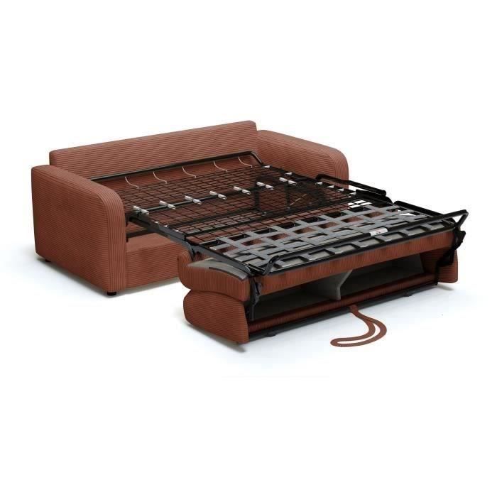 Canapé convertible express - 3 places - TOM - Velours côtelé terracotta - 185 x 100 x 87 cm