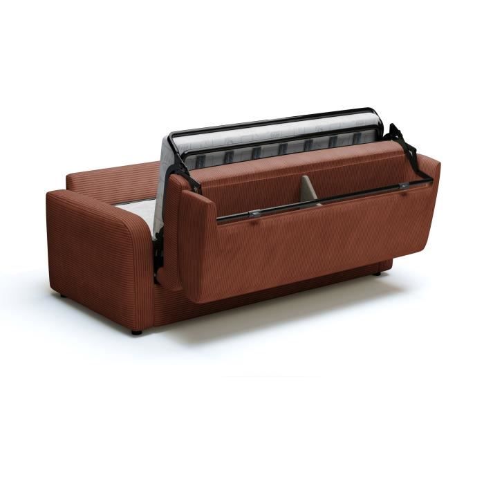 Canapé convertible express - 3 places - TOM - Velours côtelé terracotta - 185 x 100 x 87 cm