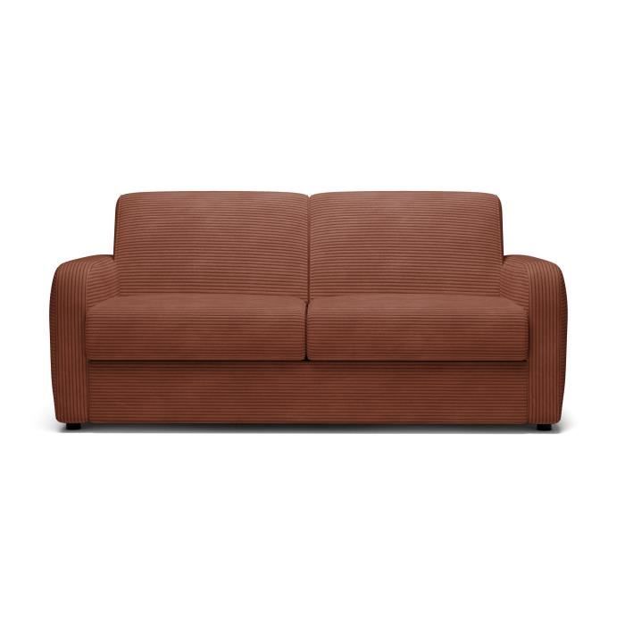 Canapé convertible express - 3 places - TOM - Velours côtelé terracotta - 185 x 100 x 87 cm