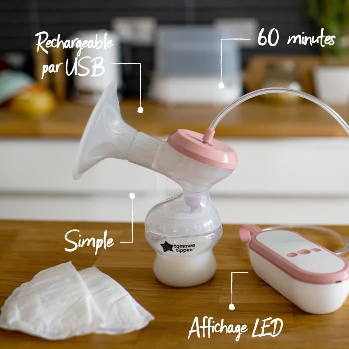 TOMMEE TIPPEE, Tire-lait électrique made for me, rechargeable par USB, silencieux et transportable, biberon inclus