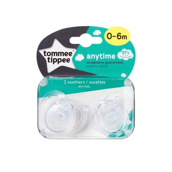 Sucette Tommee Tippee Anytime 0-6m Deux Pandas - Lot de 2 - Silicone - BÈbÈ - Coloris alÈatoire
