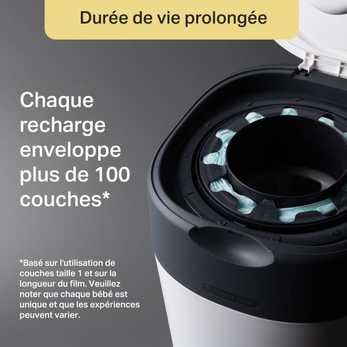 Tommee Tippee - Poubelles a couches - Twist & Click - Anti-Odeurs Anti-Germes - 1 cassette - Film multicouche antibactérien - Blanc