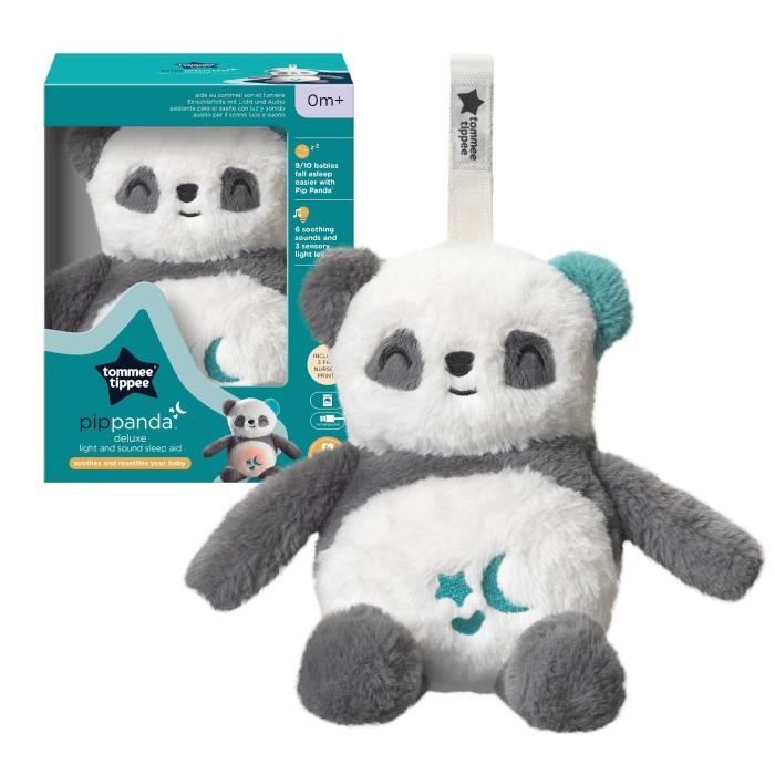 TOMMEE TIPPEE, Peluche veilleuse de luxe avec CrySensor, 6 sons apaisants, USB, lavable en machine, Pippo le Panda