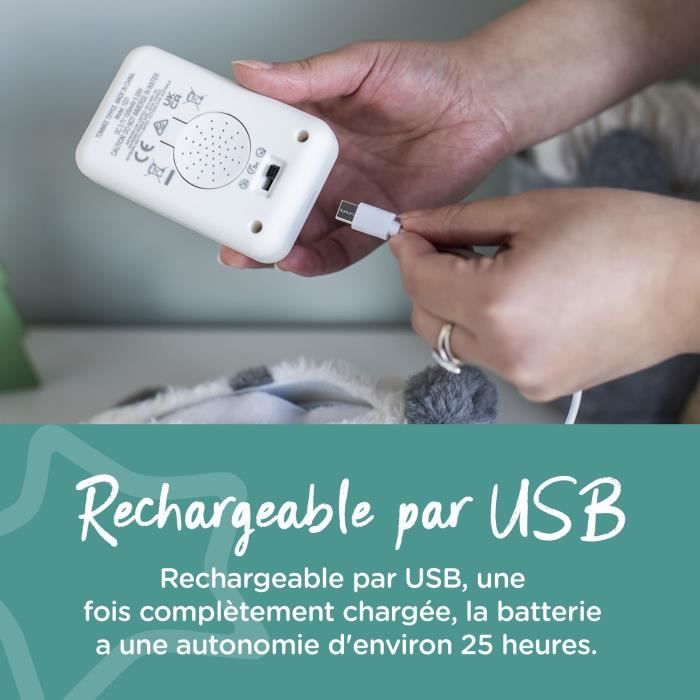TOMMEE TIPPEE, Peluche veilleuse de luxe avec CrySensor, 6 sons apaisants, USB, lavable en machine, Pippo le Panda