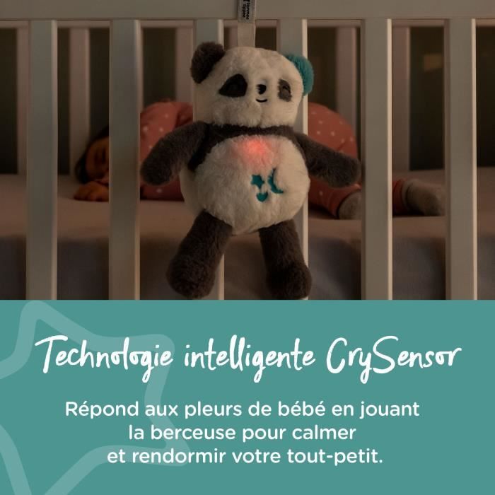 TOMMEE TIPPEE, Peluche veilleuse de luxe avec CrySensor, 6 sons apaisants, USB, lavable en machine, Pippo le Panda