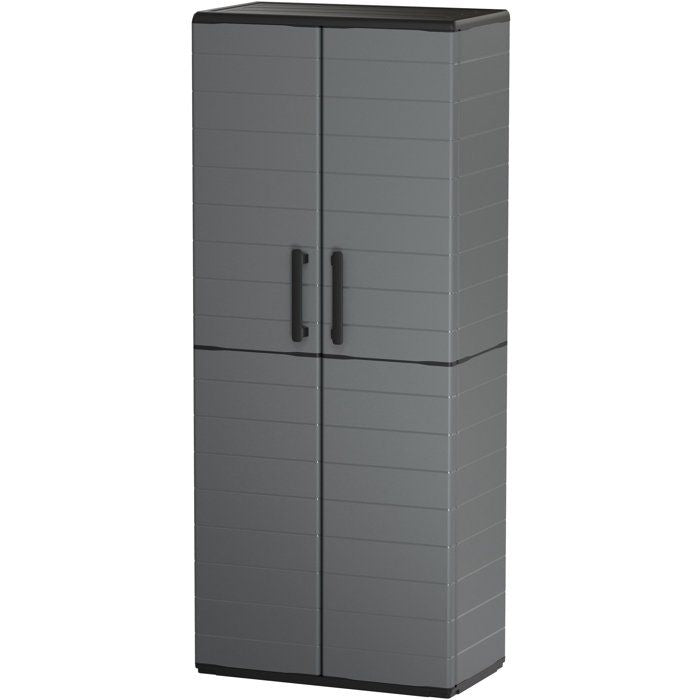 Armoire porte-balai - TOOD - 2 portes + 3 étgageres en polypropylene - 68 x 37 x H.163 cm - Gris