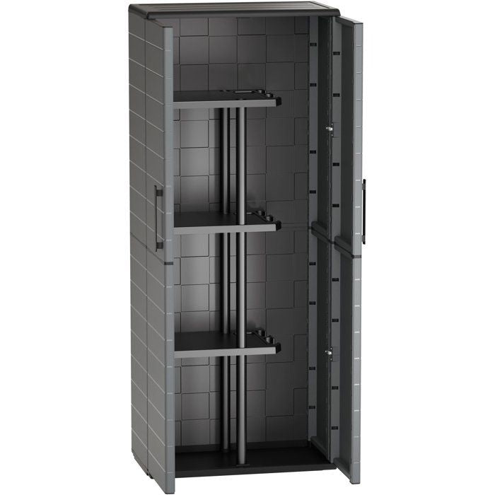 Armoire porte-balai - TOOD - 2 portes + 3 étgageres en polypropylene - 68 x 37 x H.163 cm - Gris