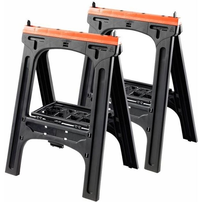 Lot de 2 trÈteaux pliants - TOOD - Charge maximale 200 kg - Dimensions 60x10x80 cm