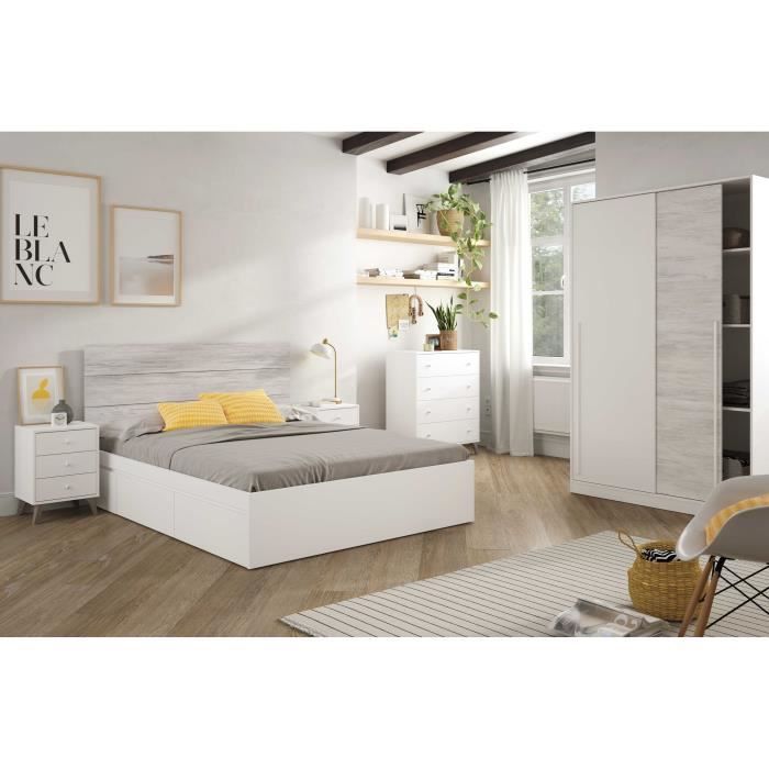 Armoire TOP - Décor blanc artik et chene nodi - 2 Portes coulissantes - H200 x L121 x P50 cm