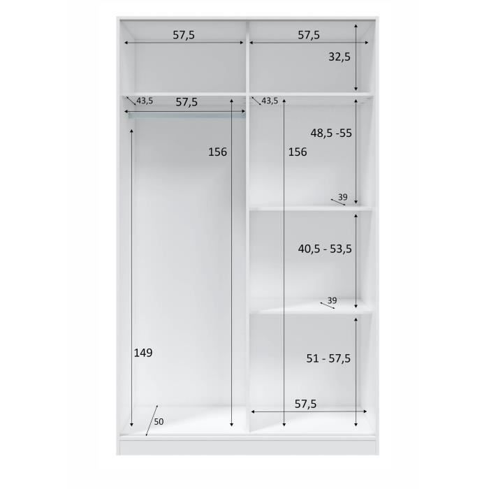 Armoire TOP - DÈcor blanc artik et blanc vehlo - 2 Portes coulissantes - L200 x H120 x P50 cm