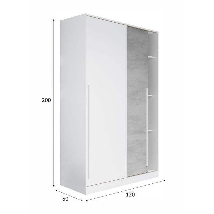 Armoire TOP - DÈcor blanc artik et blanc vehlo - 2 Portes coulissantes - L200 x H120 x P50 cm