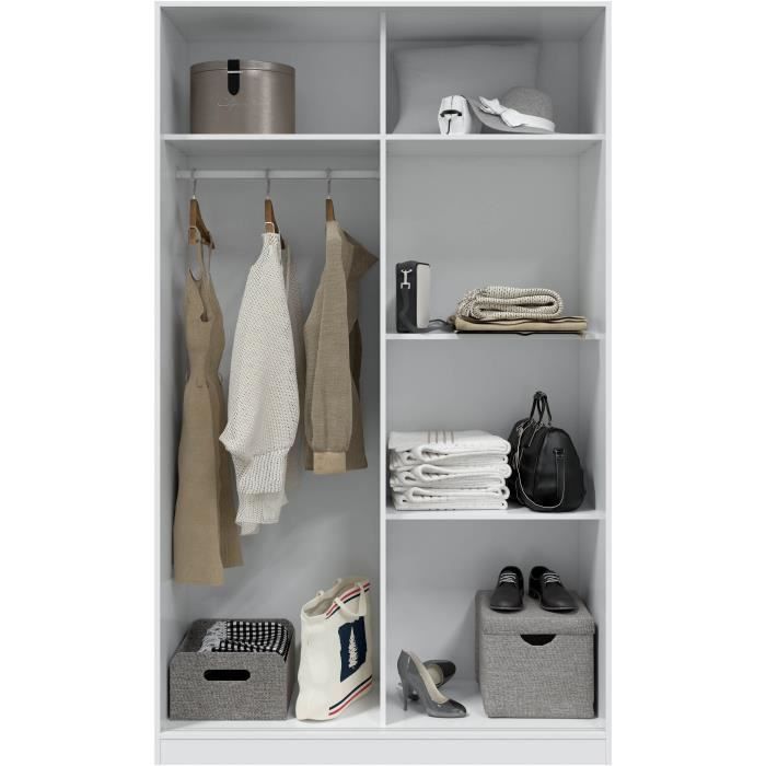 Armoire TOP - DÈcor blanc artik et blanc vehlo - 2 Portes coulissantes - L200 x H120 x P50 cm
