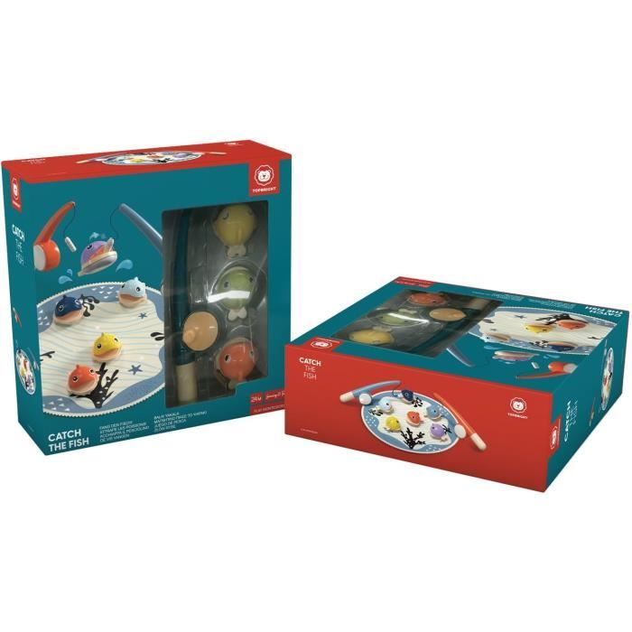 Attrape les Poissons, jeu éducatif, 6 poissons magnétiques, 2 cannes a peche, tapis en tissu, Pour enfant des 2 ans, TOP BRIGHT