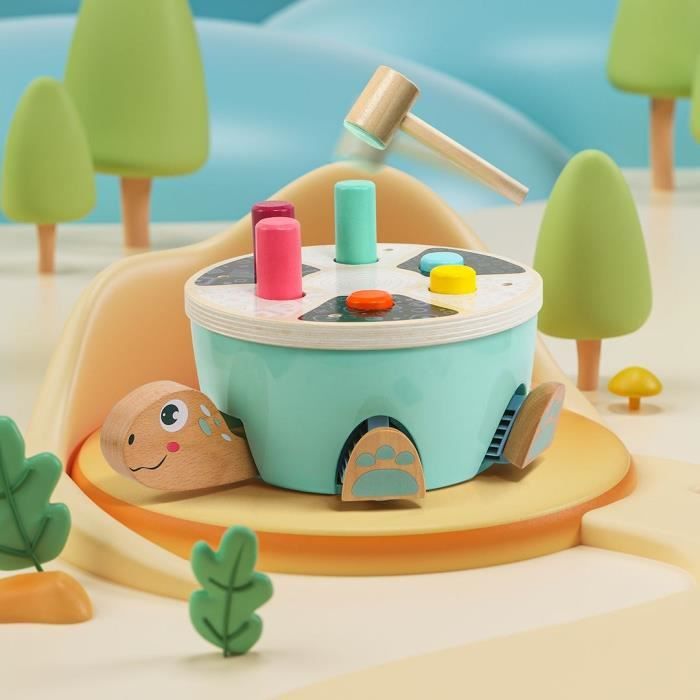 Jeu de Tape-Tape Tortue - TOP BRIGHT - B‚tons ColorÈs - Marteau en Bois - Pattes - Tete - Queue