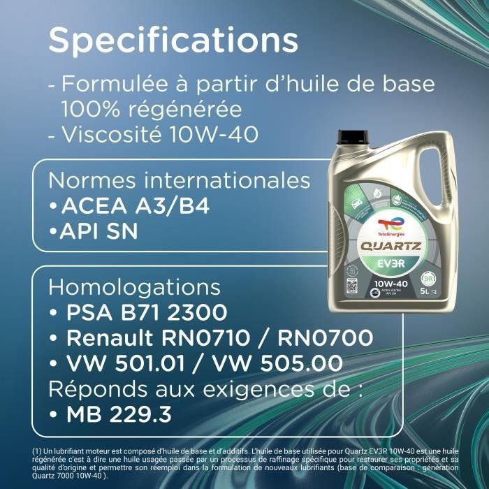 Huile moteur - TOTALENERGIES - Quartz EV3R 10W-40 - 5L