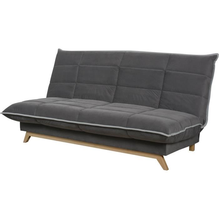 Canapé convertible Clic Clac 3 places - Matelas DUNLOPILLO Ep.13 cm - Mousse HR 35 kg/m3 - Tissu Gris - Fabriqué en France