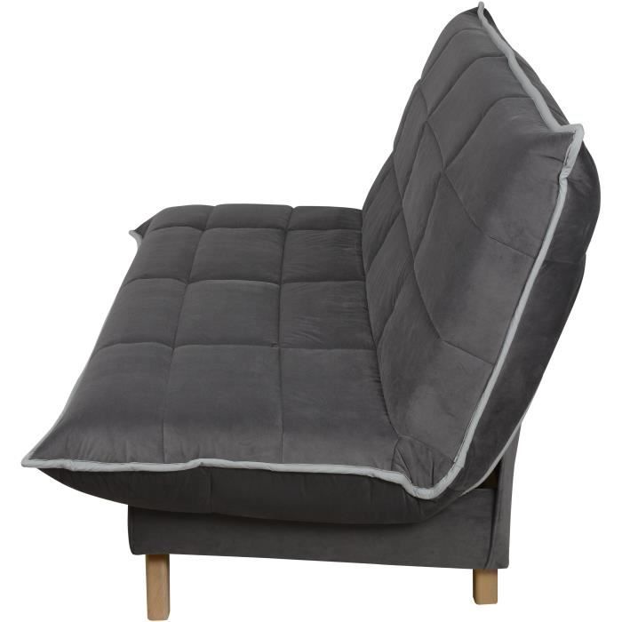 Canapé convertible Clic Clac 3 places - Matelas DUNLOPILLO Ep.13 cm - Mousse HR 35 kg/m3 - Tissu Gris - Fabriqué en France