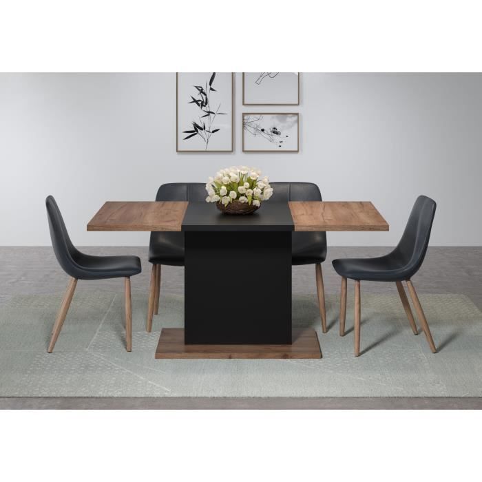 Table a manger KENDO 6 personnes - MÈlamine chene ambrÈ et noir mat - L160 x P80 x H76 cm - TRENDTEAM
