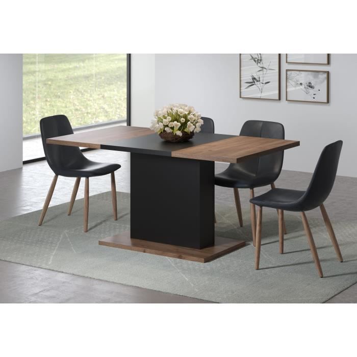 Table a manger KENDO 6 personnes - MÈlamine chene ambrÈ et noir mat - L160 x P80 x H76 cm - TRENDTEAM