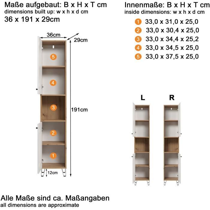 Armoire haute - TRENDTEAM - Série Touch - Blanc/Brun - 36 cm - 191 cm de hauteur