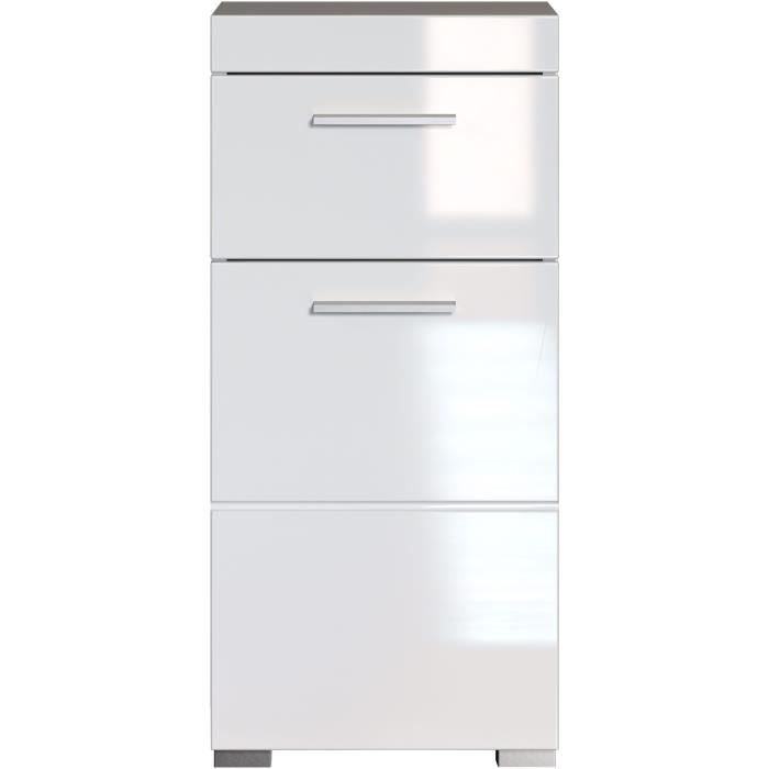 Meuble bas de salle de bain AMANDA - 1 porte + 1 tiroir - Blanc brillant - L37 x P31 x H79 cm
