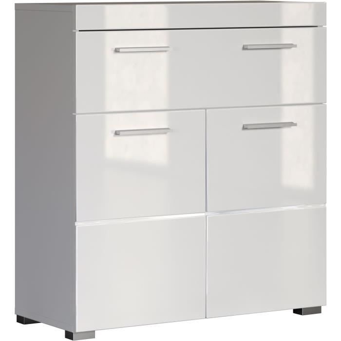 Meuble de salle de bain Rangement bas - 2 portes & 1 tiroir - Blanc - L 73 x P 31 x H 79 cm - AMANDA