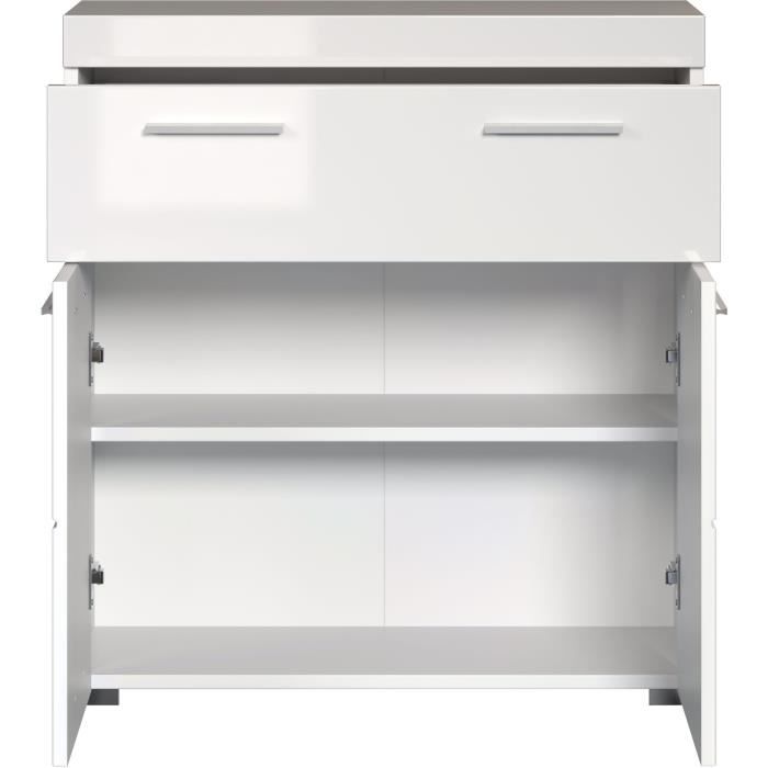 Meuble de salle de bain Rangement bas - 2 portes & 1 tiroir - Blanc - L 73 x P 31 x H 79 cm - AMANDA