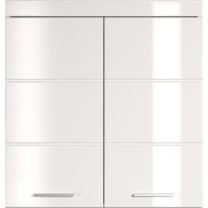 Meuble de salle de bain Rangement haut - 2 portes - Blanc - L 73 x P 23 x H 77 cm - AMANDA