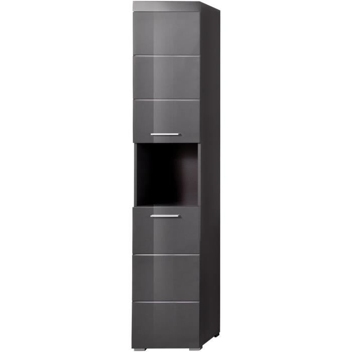 Colonne de salle de bain - 2 portes & 1 niche - Gris - L37 x P31 x H190 cm - AMANDA