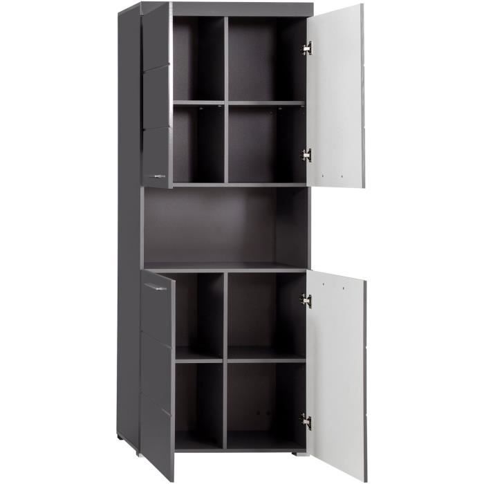 Meuble de salle de bain Colonne double - 4 portes + 1 niche - L73 x P31 x H190 cm - Gris - AMANDA