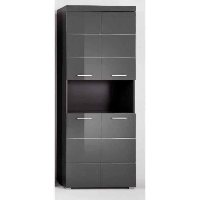 Meuble de salle de bain Colonne double - 4 portes + 1 niche - L73 x P31 x H190 cm - Gris - AMANDA