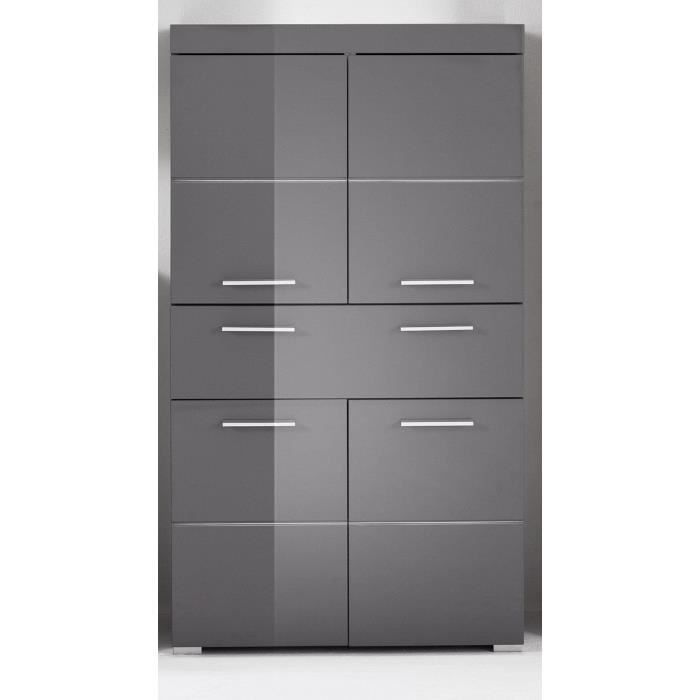 Meuble de salle de bain Colonne double - 4 portes + 1 tiroir - L73 x P31 x H130 cm - Gris - AMANDA