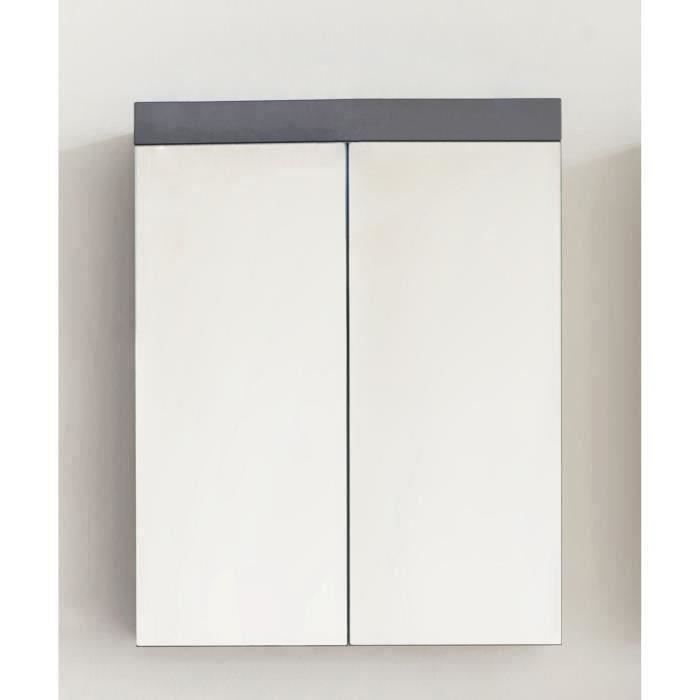 Meuble de salle de bain - Armoire de toilette - Miroir - 2 portes - Gris - L60 x P17 x H77cm - AMANDA
