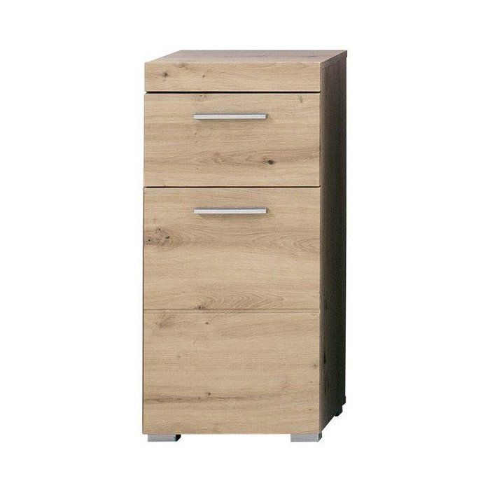 Meuble de salle de bain Rangement bas - 1 porte & 1 tiroir - Gris - L 37 x P 31 x H 79 cm - AMANDA