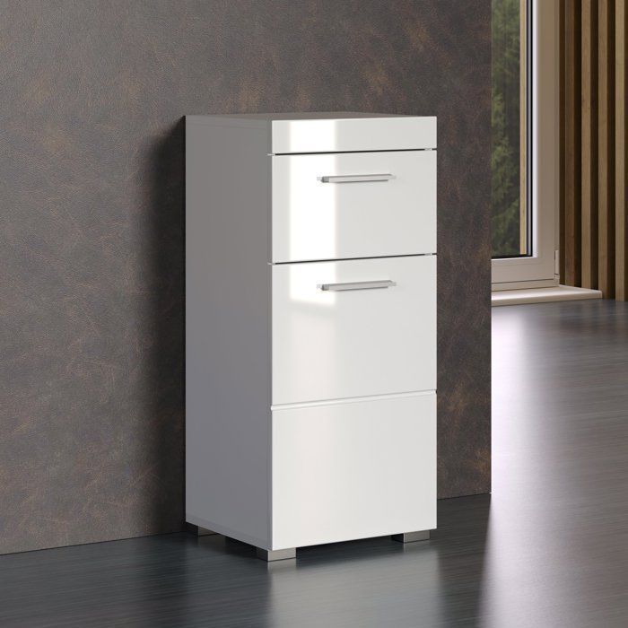 Meuble de salle de bain Rangement bas - 1 porte & 1 tiroir - Gris - L 37 x P 31 x H 79 cm - AMANDA