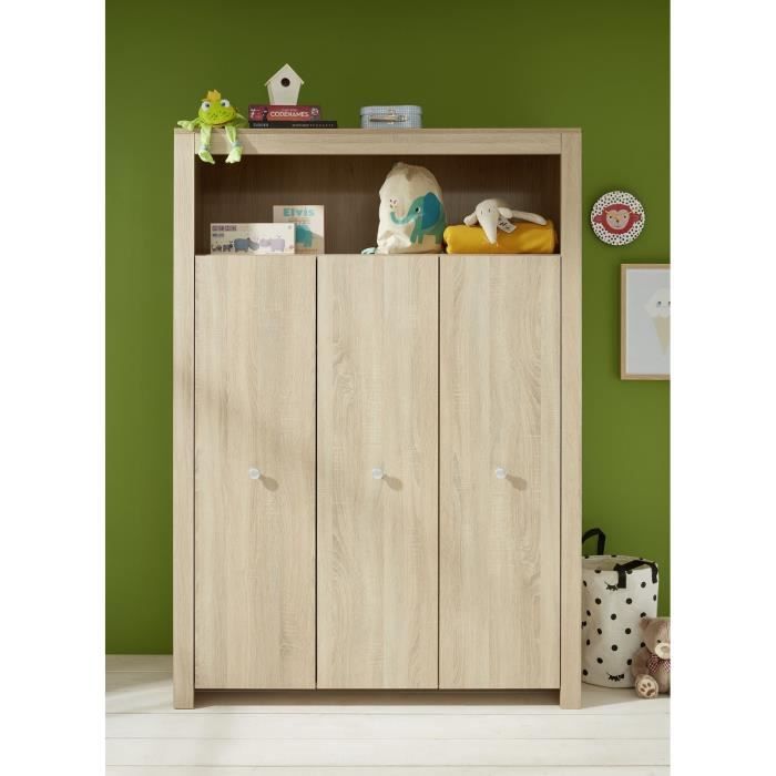 Chambre bÈbÈ Trio : Lit 70 x 140 cm + Commode a langer + Armoire OLIVIA - Chene - TREND TEAM