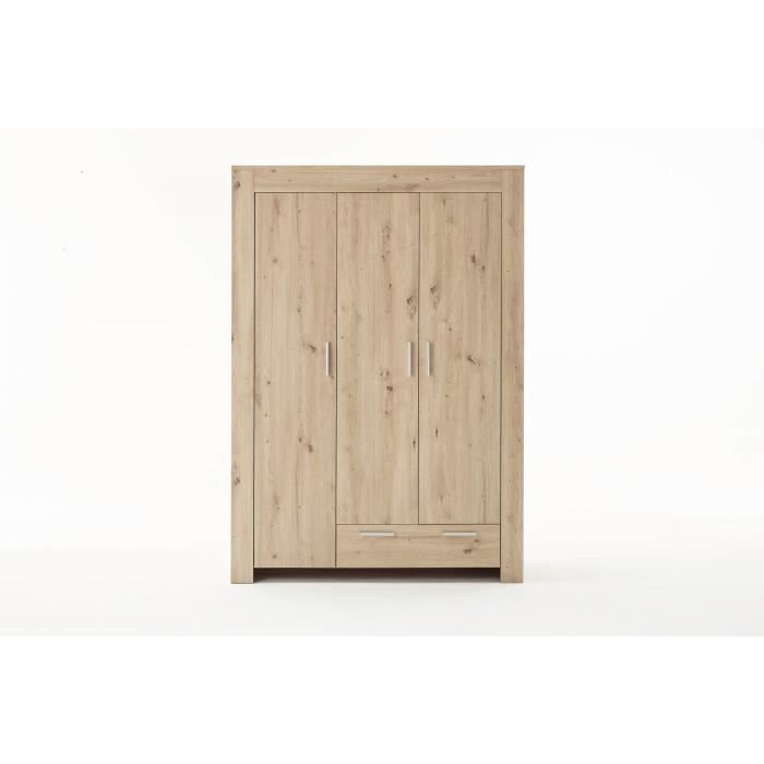 Chambre bÈbÈ Trio : Lit 70 x 140 cm + Commode a langer + Armoire AHOI - Chene - TREND TEAM