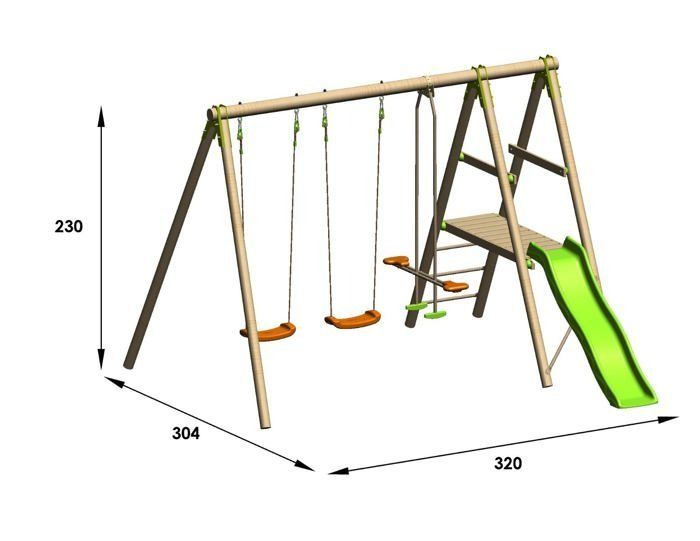 Station de jeux bois 2,30 m Topwood TUTTI - 6 enfants