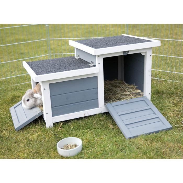 TRIXIE Clapier Habitat Natura - 70 x 43 x 45 cm - Avec deux entrées - Blanc et gris - Pour lapin