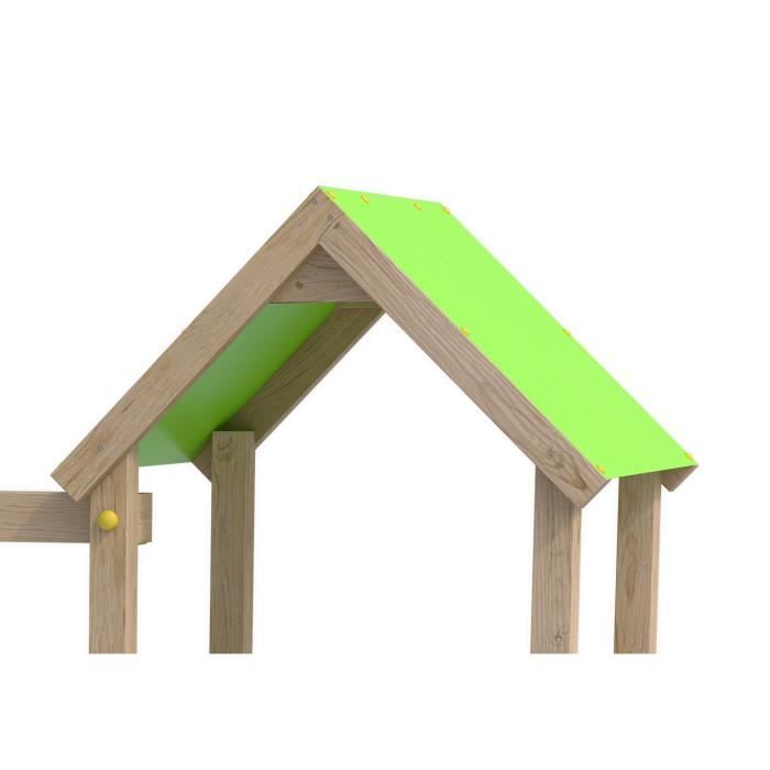 TRIGANO Aire de jeux en bois SMART XPERIENCE - 2 balancoires 1 toboggan 1 mur d'escalade - 7 enfants