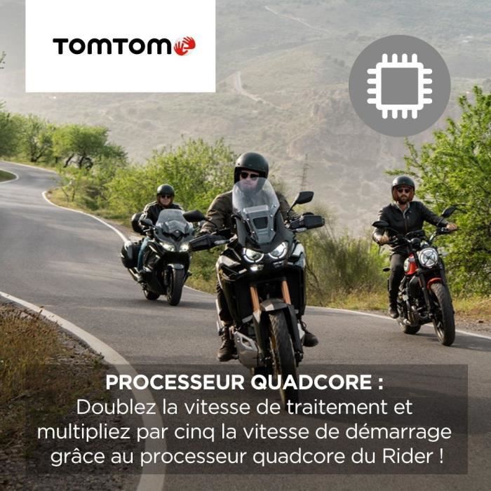 TomTom GPS Moto RIDER 550 - 4, 3 pouces, Carte Monde, TomTom Traffic, Alertes des zones de Danger, Appel Mains-Libres