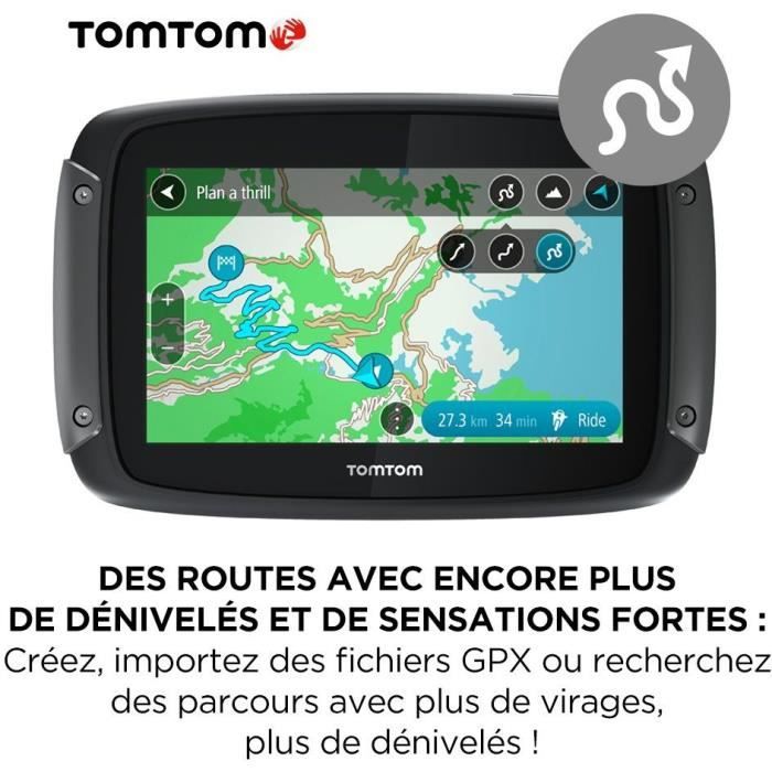 TomTom GPS Moto RIDER 550 - 4, 3 pouces, Carte Monde, TomTom Traffic, Alertes des zones de Danger, Appel Mains-Libres