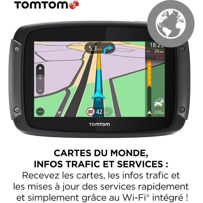 TomTom GPS Moto RIDER 550 - 4, 3 pouces, Carte Monde, TomTom Traffic, Alertes des zones de Danger, Appel Mains-Libres
